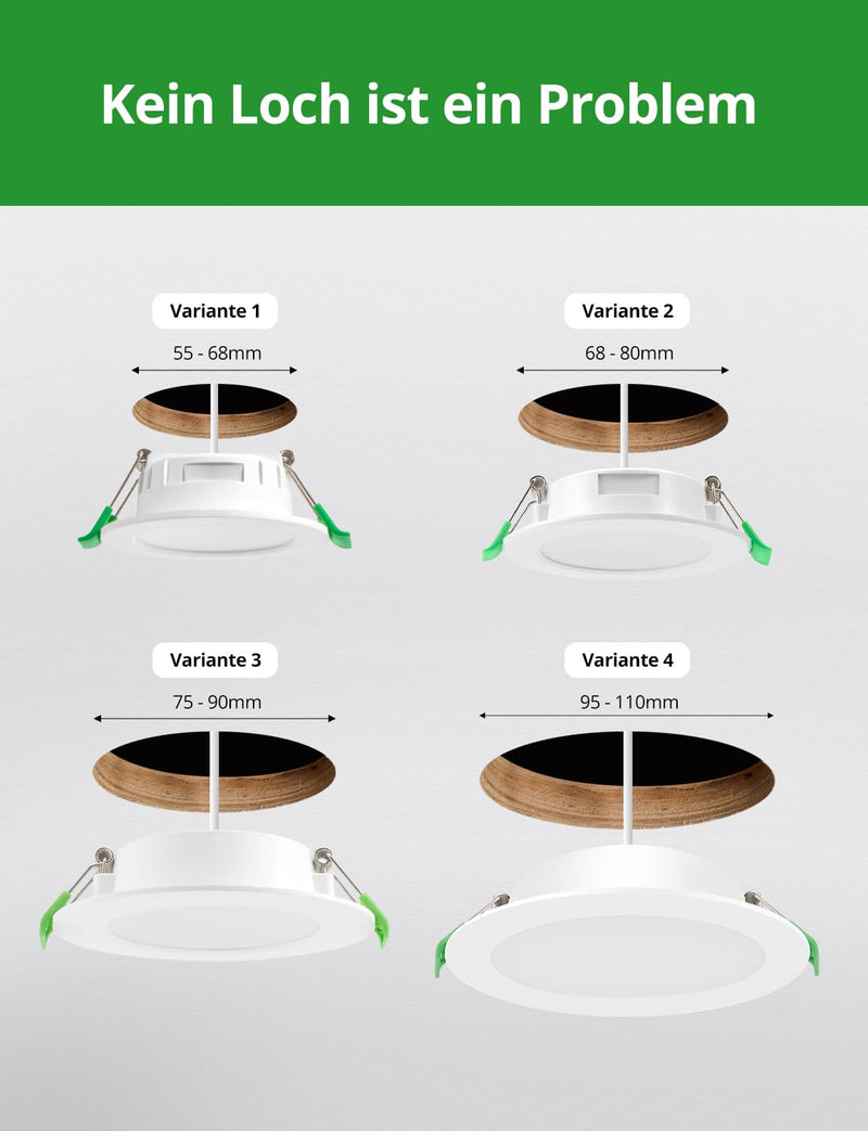 HOMEOW Recessed LED Spotlights 230 V 95 mm - 110 mm Hole Size 7 W 700 LM | Neutral White 4000K Ceiling Spot, Recessed Spot Diameter 118 mm, IP44 Recessed Lights for Bathroom Kitchen Living Room 12-Pack Neutral White 7W, 95-110 mm Hole Size