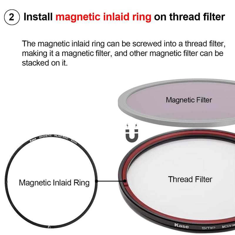 Kase 82mm Magnetic Inlaid Lens Filter Adapter Ring for Magnetic Filter/Magnetic Lens Cap
