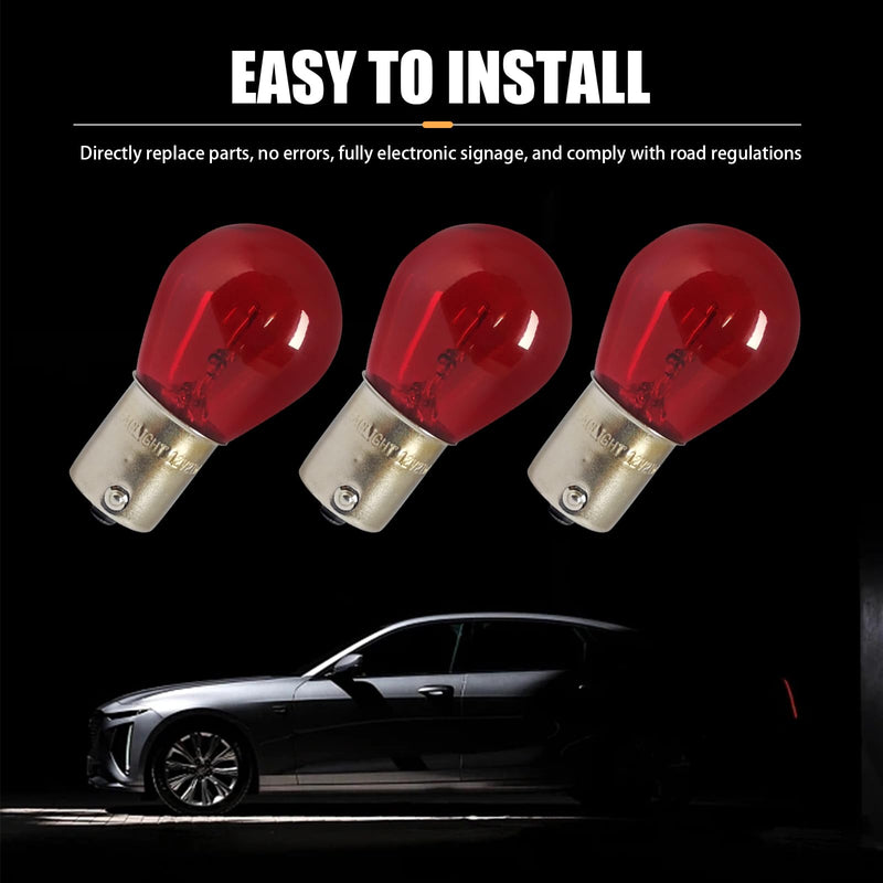 10 PCS Car 1156 Turn Signal Light, P21W 1141 S25 Waterproof High Brightness Stable Filament Halogen Bulb, 12V 21W BA15S Single Contact Long Life Bulb Replacement, Universal for Cars (Red) 10 PCS Red