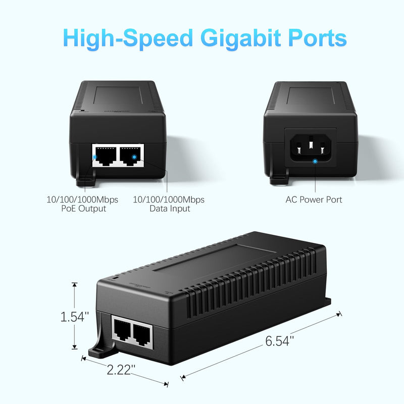 30W Gigabit Ultra PoE+ Injector, Up to 30W Ultra Power Supply, 10/100/1000Mbps Shielded RJ-45, IEEE 802.3af/802.3at Compliant, IGAF11-30