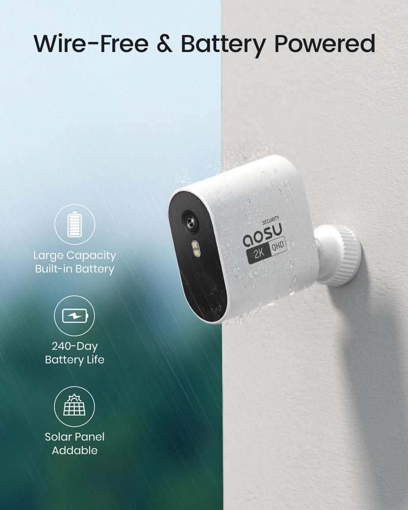 AOSU 2K Add-on Camera, Requires WirelessCam/SolarCam HomeBase (NOT Doorbell HomeBase), Up to 4 Cameras Can be Connected to 1 Homebase Add-on-Cam