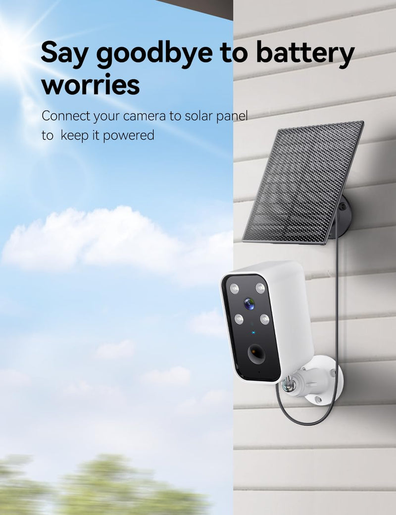 Solar Security Cameras Wireless Outdoor, Wi-Fi Solar Camera Outdoor Wireless for Home Security Outside, Motion Detection, Spotlight, Siren, Alexa Compatible, Only 2.4G Wi-Fi