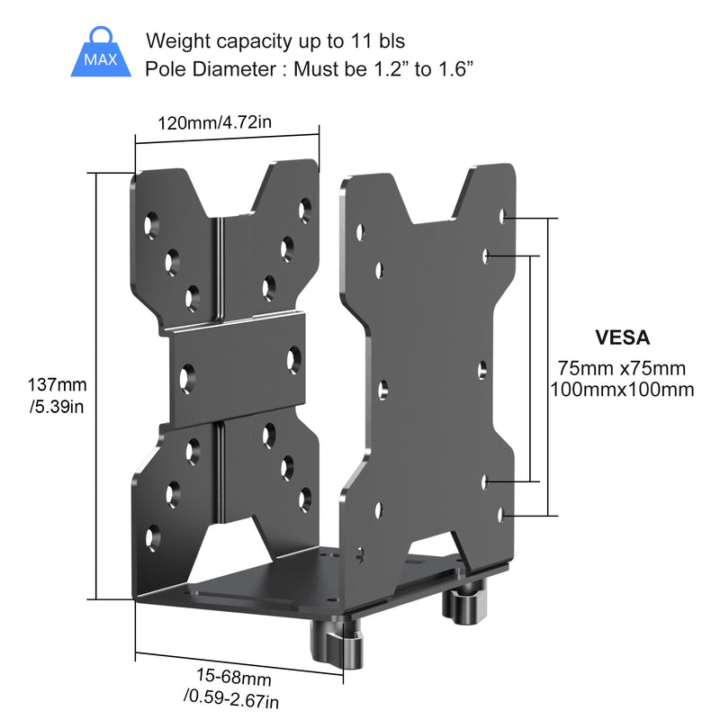 suptek Thin Client Mount Bracket Adjustable Mini PC Mount Bracket,CPU VESA Under Desk and Monitor Arm Computer Holder, Black, ZJJ002