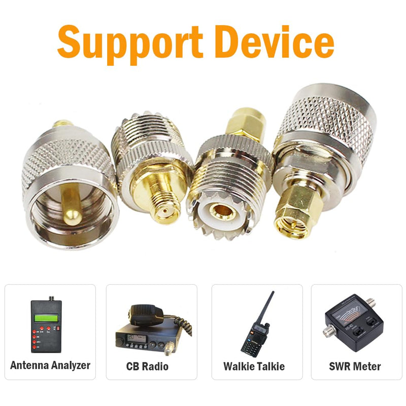 SMA SO239 Adapter 4PCS, UHF PL259 to SMA Male Female Connector Kit 4 Type Set for CB Radio/Handheld Ham Radio Antenna/Walkie Talkie