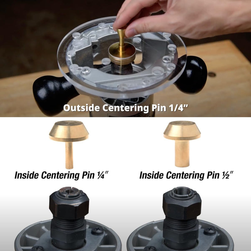 POWERTEC 73059 Spiral Router Bit and Router Subbase Centering Pin Set | Up Cut Solid Carbide CNC Router Bit 1/4" Diameter 1/4" Shank Bit + 1/2"&1/4"&1/4" Pins