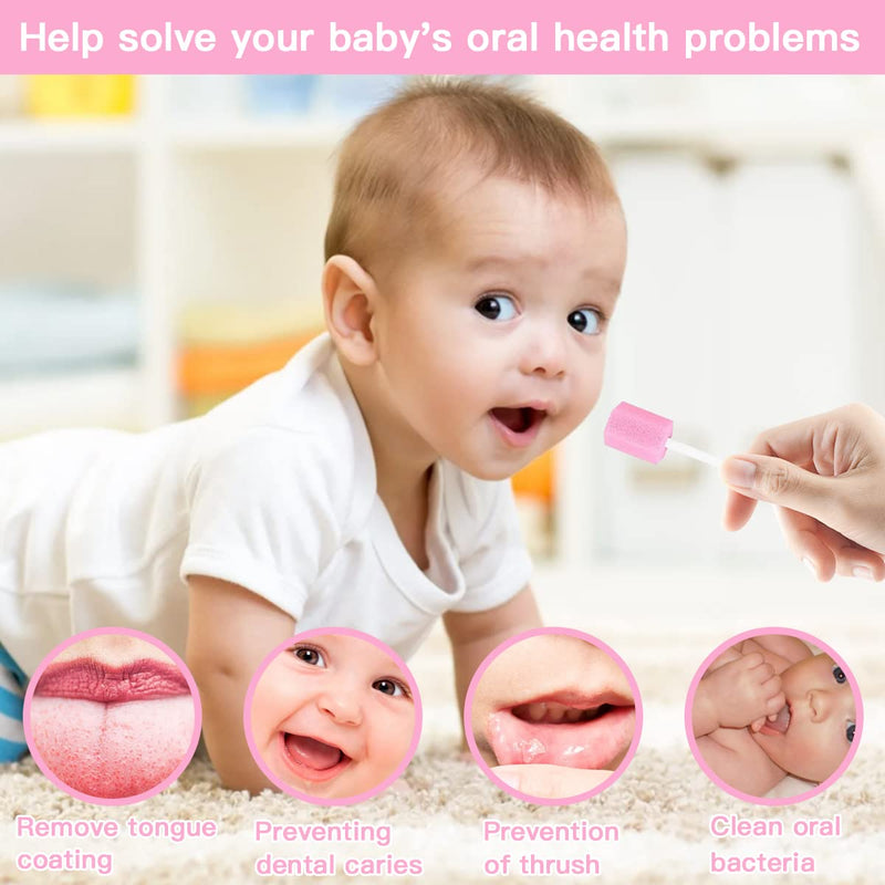 Pack of 100 Cleaning Mouth Swabs, Sponge Mouth Swabs, Mouth Care Sponge, Mouth Sponge Sticks, for Daily Oral Care and Household Supplies of Adults, Children or Pets (Pink) Pink