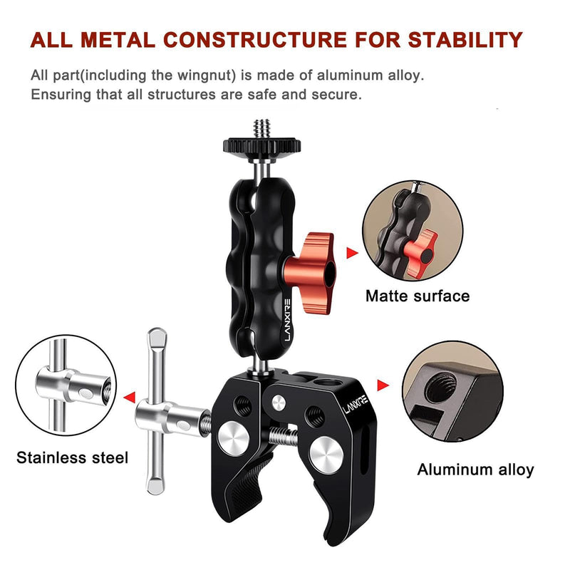 Super Clamp Camera Mount with Double Ball Head Adapter for Ronin-M/Ronin MX/Insta360/Gopro/DJI Action - 2 Pieces, Max Load 4.4lb/2kg