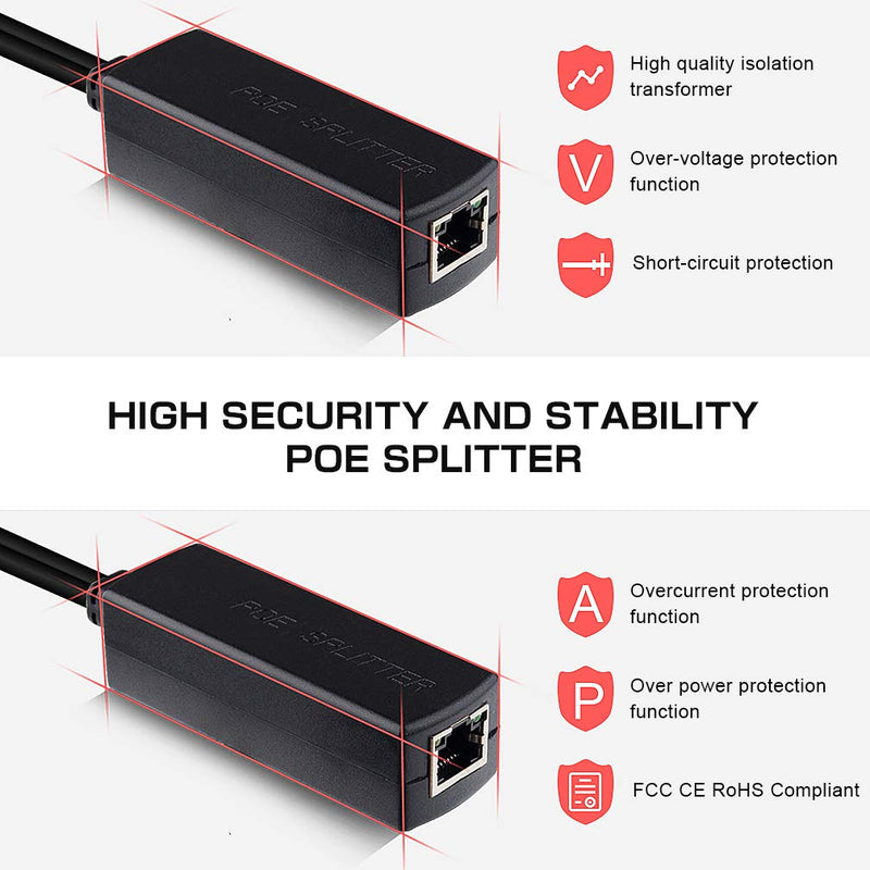 ipolex Gigabit PoE Power Over ethernet Splitter Adapter 48V to 12V, DC Jack 5.5x2.1mm, IEEE 802.3af/at Compliant 10/100/1000Mbps PoE Splitter with 12V Output for Surveillance Camera CCTV & VoIP Phone Gigabit POE Splitter