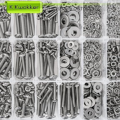 1059Pcs Nuts and Bolts Assortment Kit Phillips Pan Head #2-56#4-40#6-32#8-32#10-24#12-24 Machine Screws, K Kwokker 26 Sizes 304 Stainless Steel Screws Nut and Bolt Assortment with Screw Organizer A. #2-56 - #12-24