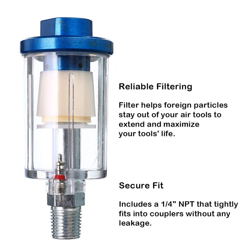 beduan Water Oil Separator Filter, 1/4" NPT Male and Female Thread Spray Gun Filters Air Line Compressor Fitting （Pack of 2） blue