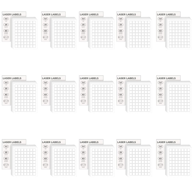 ChromaLabel 1 x 1 Inch Printable Labels, Office Labels and Stickers Compatible with Inkjet Printer, Permanent Pressure Sensitive Adhesive Label Sheets, 25 Sheets, White - Case of 15