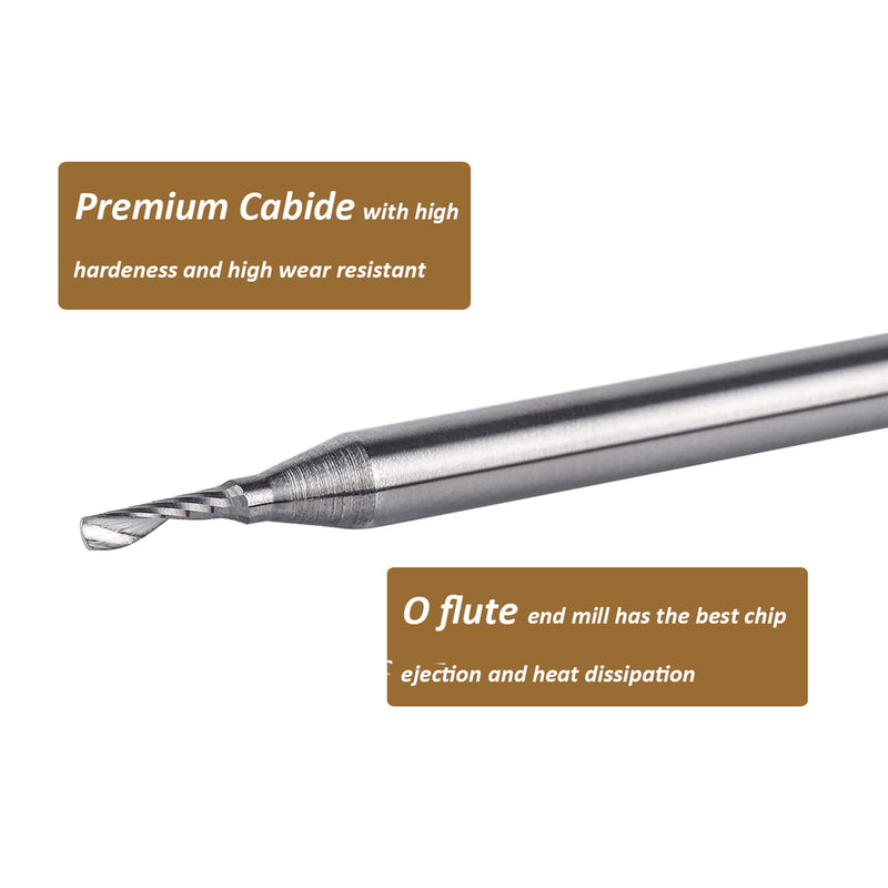 SpeTool 5PCS Carbide Spiral O Flute End Mill with 1/16 Inch Cutting Diameter 1/8 Inch Shank 3/16" Cutting Length,Single Flute CNC Router Bit for Acrylic PVC Wood Cutter 1/16"Dia-3/16" CL-1/8" Shank 5