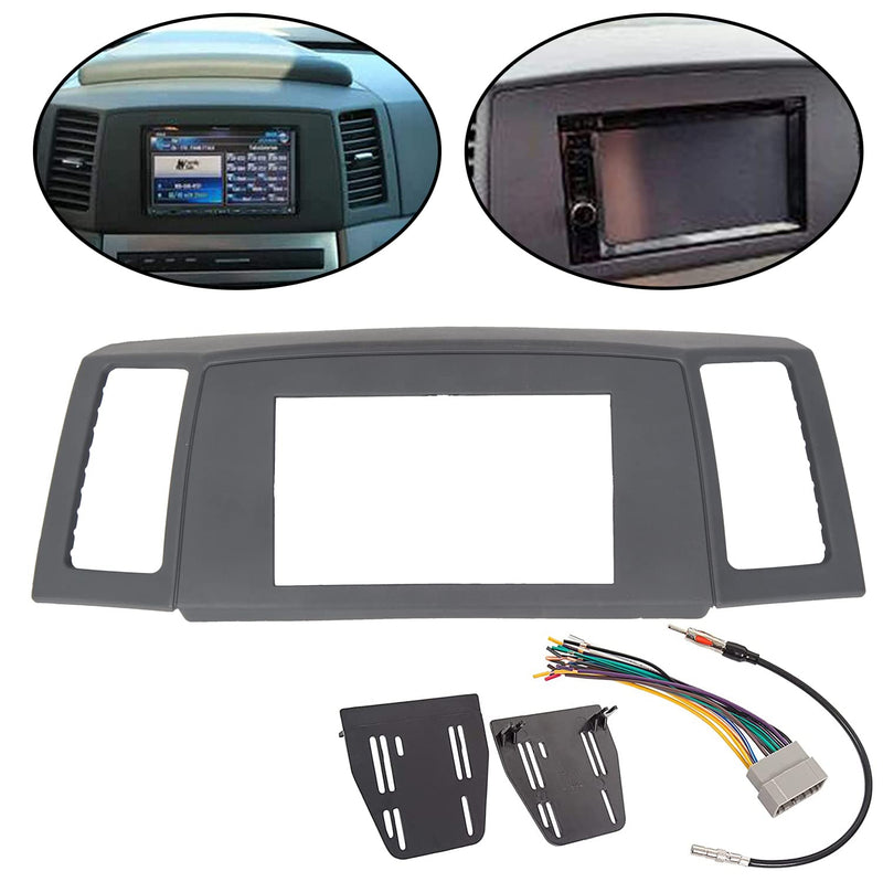 ECOTRIC Double Din Navigation Radio Bezel Dash Compatible with 2005-2007 Jeep Grand Cherokee with Wiring Harness Antenna Adapter