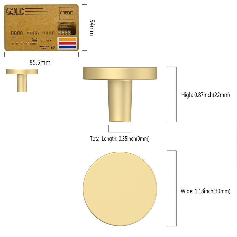 Amerdeco 10 Pack Brushed Gold Cabinet Knobs Single Hole Cabinet Pulls 1 Inch (30MM) Diameter Round Drawer Knobs and Pulls for Bathroom Cabinets K0021