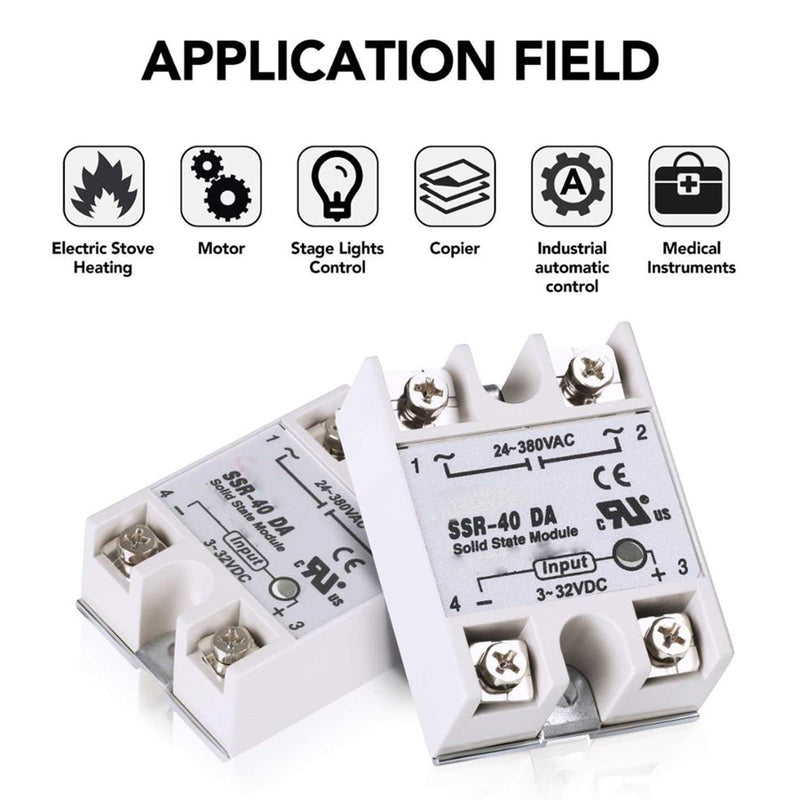 XTVTX SSR-40DA Solid State Relay Single Phase Solid State Relay Input 3-32V DC Output 24-380V AC