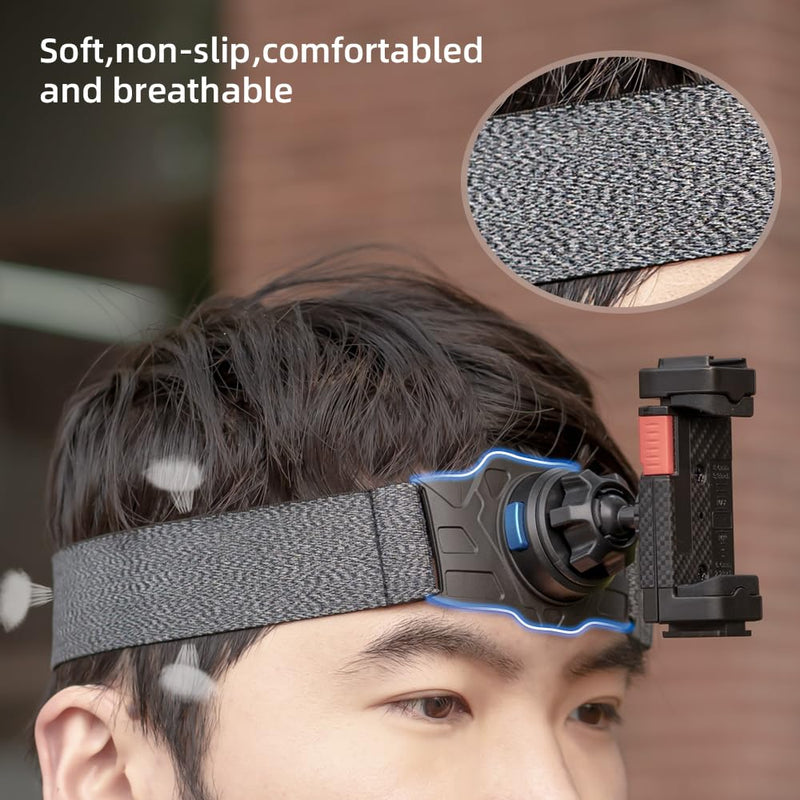 Head-Mounted Mobile Phone Holder,First-Person View Video Outdoor Live Shooting Bracket with Phone Clip(4"-7") for iPhone，Samsung,Huawei, All Smartphones Head Mount Strap
