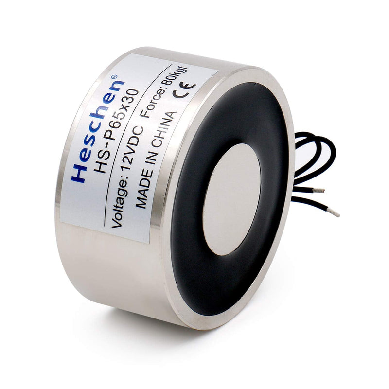 Heschen Electromagnet Magnet Solenoid, P65/30, OD 65mm, DC12V, 80kg/176lb