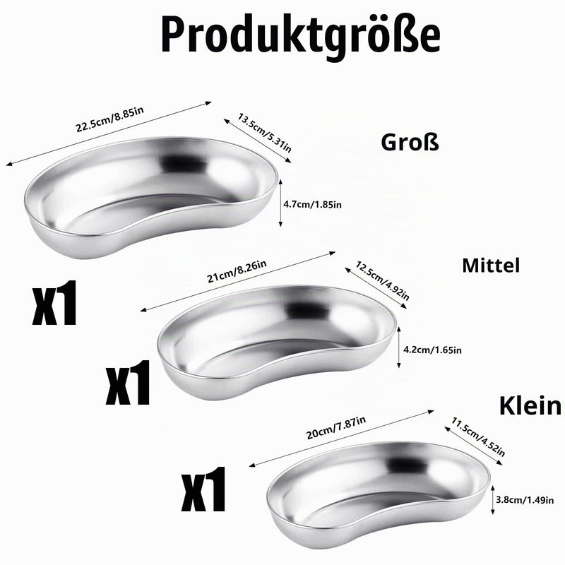 Surgical Kidney Bowl Stainless Steel Curved Trays Pack of 3 | Medical, Trays Laboratory Bowls, Reusable Trays for Storage Große