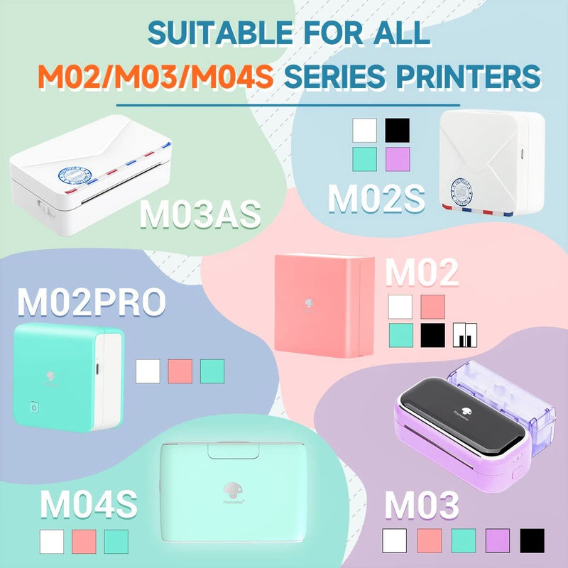 [Australia - AusPower] - Phomemo Adhesive Thermal Sticker Paper,White/Transparent/Semi-Transparent Thermal Printer,for Phomemo M02/M02 Pro/M02S/M03/M03AS/M04S Bluetooth Thermal Pocket Printer, 50mm-53mm Width,2.5m-3.5m Length 