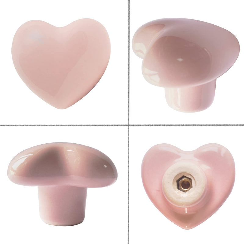 Ceramic Drawer Knobs Heart Shape Cabinet Dresser Pulls Handles with 3 Sized Screws, Kitchen Furniture Knobs for Closet Cupboard Wardrobe (20 Pack, Power Pink) 20 Pack Powder Pink