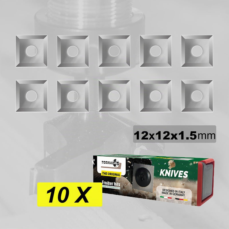 Fraiser Carbide Reversible Plates (HM/Widia) for Tornado Face Milling Cutter - 10 Pieces (12 x 12 mm) 12x12