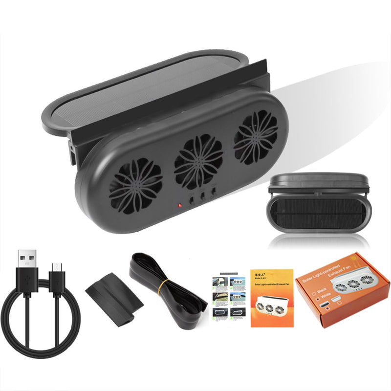 Car Solar Powered Exhaust Fan Car Window Exhaust Fan Vehicle Ventilation Fan Auto Air Vent Cool Fan Cooler Ventilation System Car Radiator Cooling Fan with Three Air Outlet (Black) Black