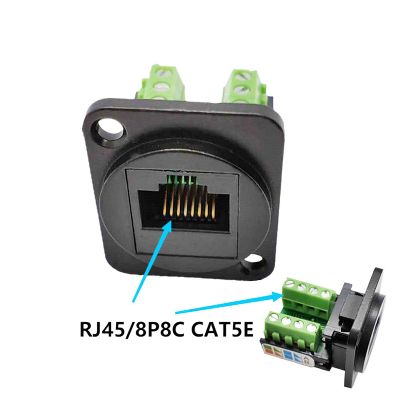 RJ45/8P8C D-Type Panel Mount Ethernet Extender Cat5E Terminal Solderless Network Adapter Keystone Jack Crimping Data Female Connector with Screw