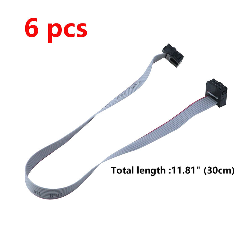 Antrader 6 Pcs Flat Ribbon Cable with Black 2.54mm FC, 2 Row 8 Pin Female to Female Wires IDC Ribbon Connector (30cm Length) 8P-30CM Grey