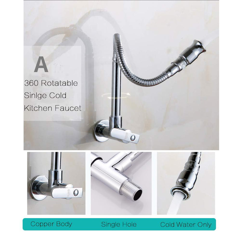 Kitchen Sink Faucets 360 Rotatable Single Lever Stainless Steel Wall-Mounted Kitchen Tap Ktichen Faucet Chrome Finished