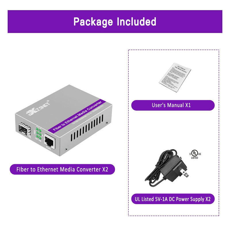 A Pair of Gigabit SFP to RJ45 Converter, Fiber to Ethernet Media Converter with SFP Slot (Without Module), Plug & Play, 10/100/1000 Base-T Compatible, Auto-Negotiation & Jumbo Frame Support