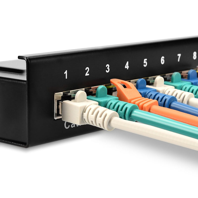 kwmobile 8 port patch panel Cat6 distributor - distribution panel patch panel Cat 6 cable with ground cable - including screws dowels for wall mounting - black