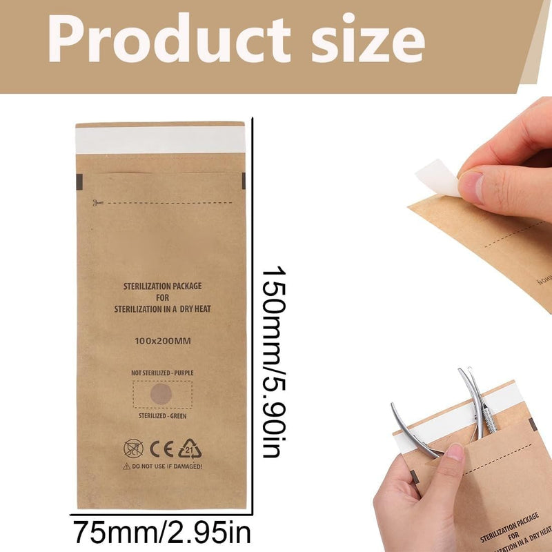 Pack of 100 Self Sealing Sterilization Bags for Cosmetics and Nail Tools (75 x 150 mm)