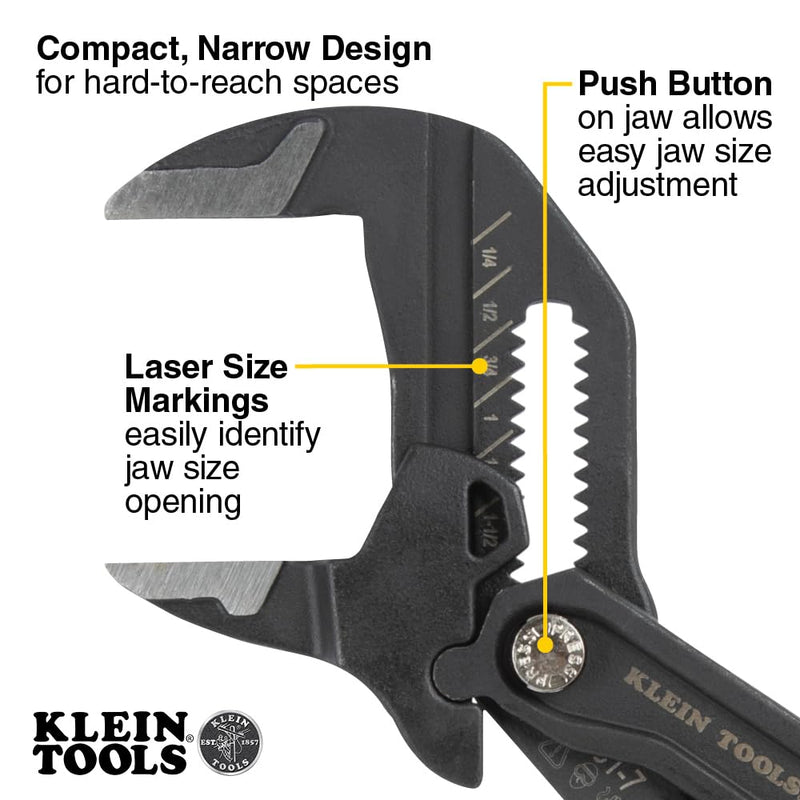 Klein Tools D53112 Compact Plier Wrench, High Leverage Multi-Use Adjustable Plier Wrench with Smooth Jaws, 12-Inch