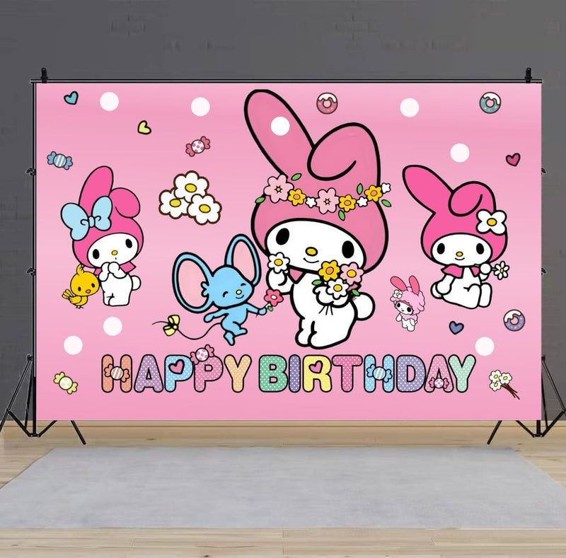 Melody Backdrop Happy Birthday Banner for Melody Party Decorations Supplies (5x3ft), 59*35.4 inch, kawaii