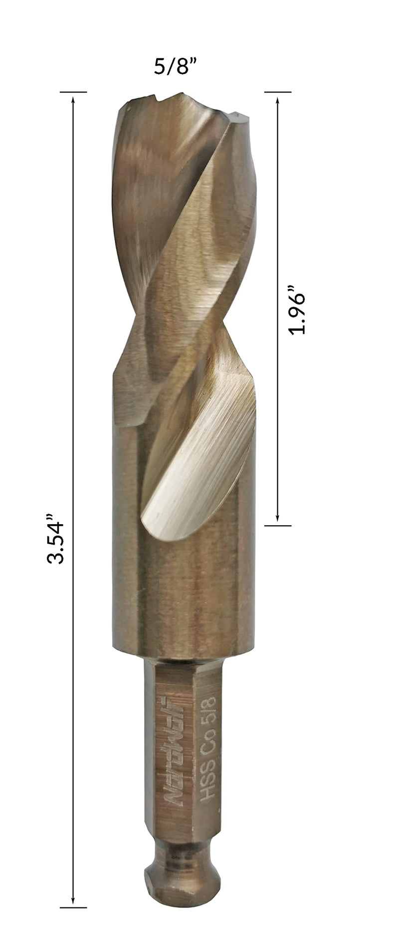 NordWolf 5/8" M35 Cobalt Stubby Drill Bit for Stainless Steel & Hard Metals, with 5/16" Hex Shank for Quick Chucks & Impact Drivers 5/8 in