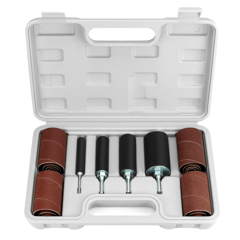 QWORK 20-Piece Sanding Rollers, Sanding Sleeves Set, 4 Sizes Rubber Drums, 16 Sanding Sleeves, with Case