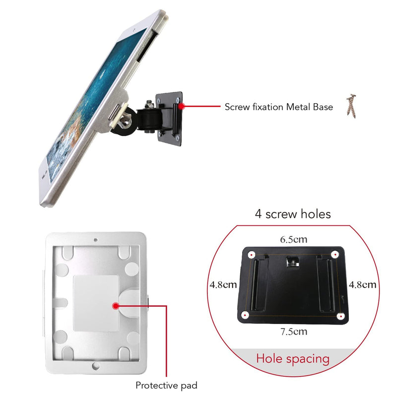 on Wall Mount Bracket for iPad 9.7"(6th,5th,Gen.), 9.7" Air1&2,9.7" Pro,Excluding 9.7"(1th,2th,3th,4th,Gen.),with Lock, Multi Angle,(Silver)