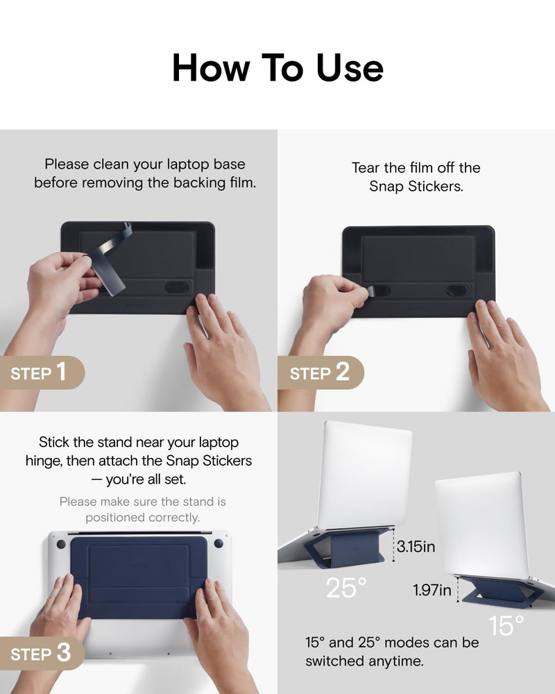 MOFT Laptop Stand for Desk, Adhesive Airflow Laptop Cooling Riser for Heat Dissipation with 2 Adjustable Viewing Angles, Foldable & Portable Computer Stand Compatible with Laptops 11"-16", Cool Grey Adhesive Version-Air Flow