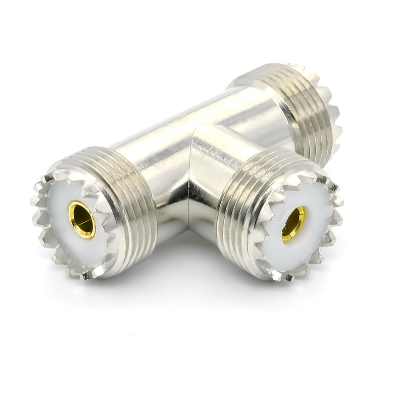 2PCS UHF PL259 Antenna Adapter SO239 Tee Connector, 3 Way UHF Splitter Coax Adapter, UHF Female to Dual Female T Shape Splitter Low Loss Connector Adapter for CB radio scanner,Coaxial cable,Video