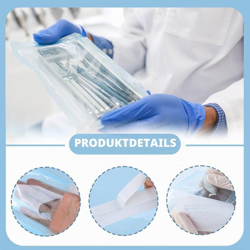 Pack of 150 Self-Sealing Sterilisation Bags, Disposable, Sterilisation Bag, PVC Dental Sterilisation Bag, Self-Sealing for Dental Tools, Cosmetic Packaging, 90 x 165, 57 x 130, 70 x 260 mm