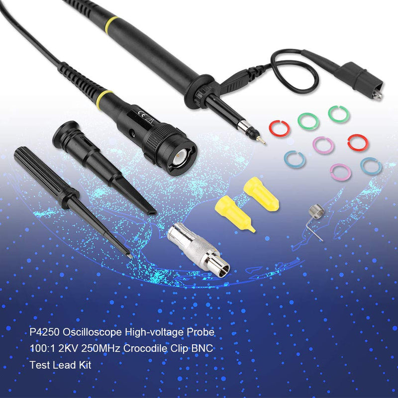P4250 1 2KV 250MHz High Voltage Probe Oscilloscope Probe for BNC Head Foscilloscope, Probe Head 1: 100 BNC Test Lead Set