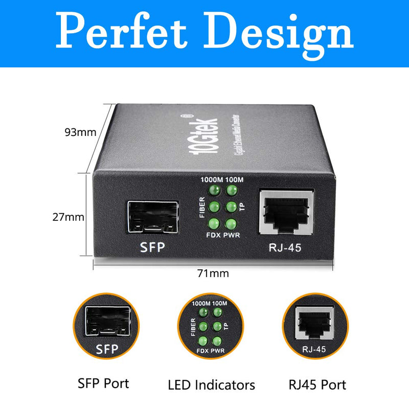 30m OM3 LC to LC Fiber Cable with 1 Pair of Fiber to Ethernet Media Converter, Gigabit Multimode SFP LC Converter, 1000Base-SX to 10/100/1000M RJ45, MMF, 850nm, up to 500m