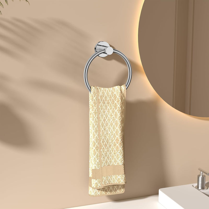 FORIOUS Towel Ring, SUS304 Stainless Steel Modern Hand Towel Holder Rack Hanger Round for Bathroom Wall Mounted, Ideal for Bath, Kitchen, RV, Chrome(2 Pack) 2