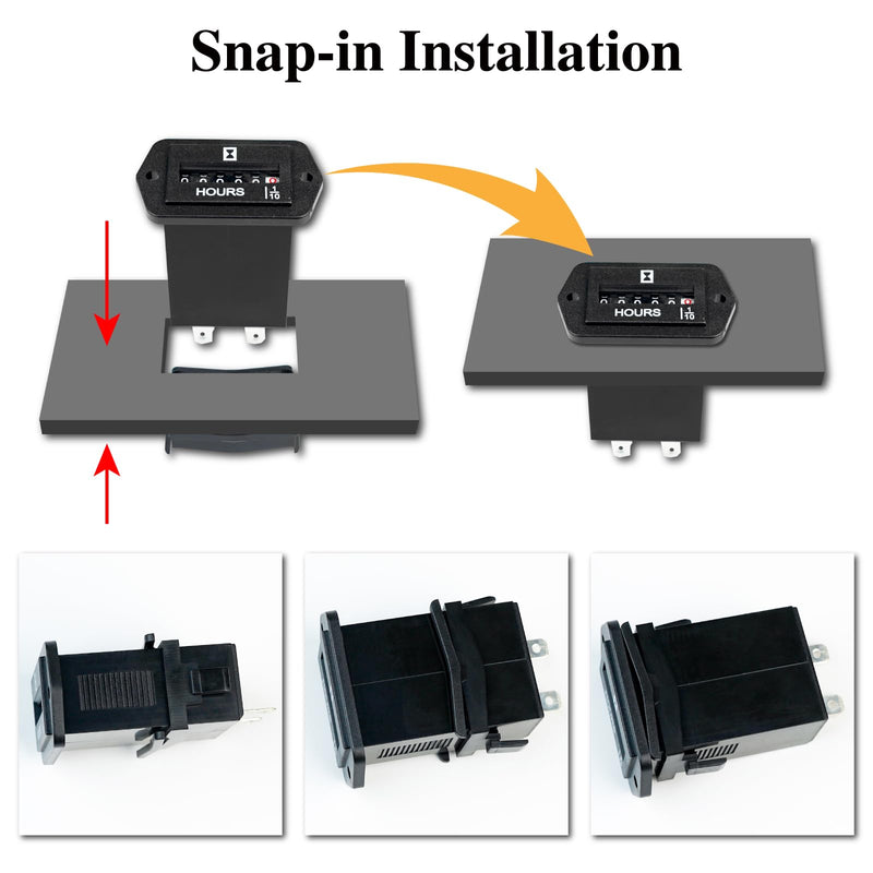 Jayron JR-HM002 DC 6-80V Snap in Mechanical Hour Meter for DC Powered Equipment Such as Fork Lifts,Golf Carts,Generator,ATV,Lawn Mower,Floor Care Equipment,and Any Other Battery Powered Equipment