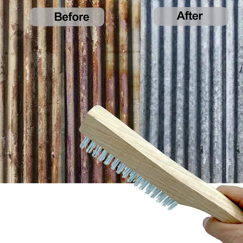 NICAVKIT 5-piece hand wire brush set, wire brushes with wooden handle, 3 x large stainless steel brush 250 mm, 2 x small stainless steel brush 205 mm, metal brush hand wire brush set for metal, wood, grill
