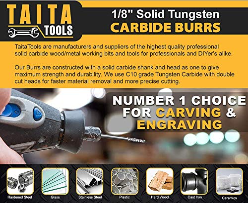 2x10pc Carbide Burr Gift Set, 3mm Shank, 20 Shapes Double Cut Tungsten Rotary Tool Cutting Bits - Accessories for Dremel, Fordom, Flex Shaft, Dewalt and Multitools - Ideal for Wood Carving Projects