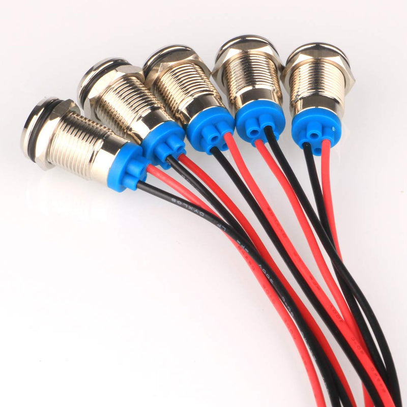Gebildet Pack of 5 10 mm AC/DC 12-24 V LED Metal Indicator Light Waterproof Signal Lamp with Wire Multi-colored Ac/DC 12-24 V