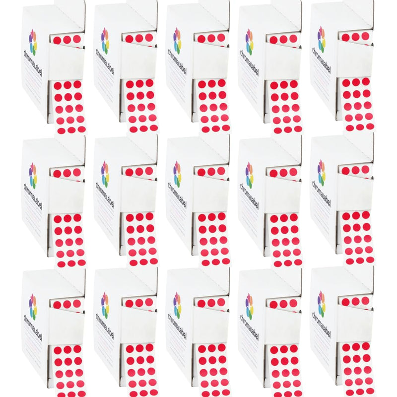ChromaLabel 1/4 Inch Red Dot Stickers, Sticky Dots for Color Coding, Small Circle Labels for Inventory, Arts, and Office Use - 1000 Stickers in Dispenser Box, Red Labels - Case of 15 1/4" Pack of 15