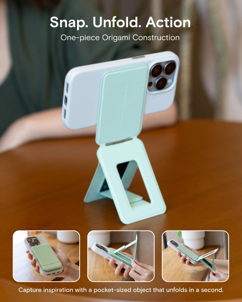 MOFT Phone Stand, Magnetic Phone Tripod Stand Stain-Resistant MOVAS Leather & Angle Adjustment & Strong Magnets Tripod for iPhone 17/16/15/14/13/12 (Included Metal Ring)-Blush Blush without Card Slot