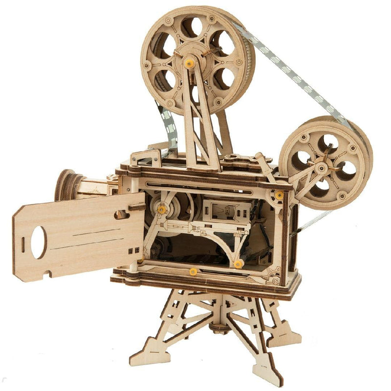 Robotime Vitascope Mechanical Wood Kit | Assemble a Wooden Vintage Movie Projector | Includes 183 Pieces to Create a Working Reel | Turn Hand Crank to Project Black and White Film